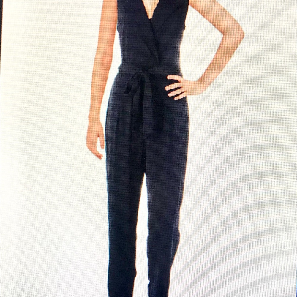 HOLD FOR CHRISTINE Bailey Blue Stretchy Black Jumpsuit Lapel Collar Sleeveless